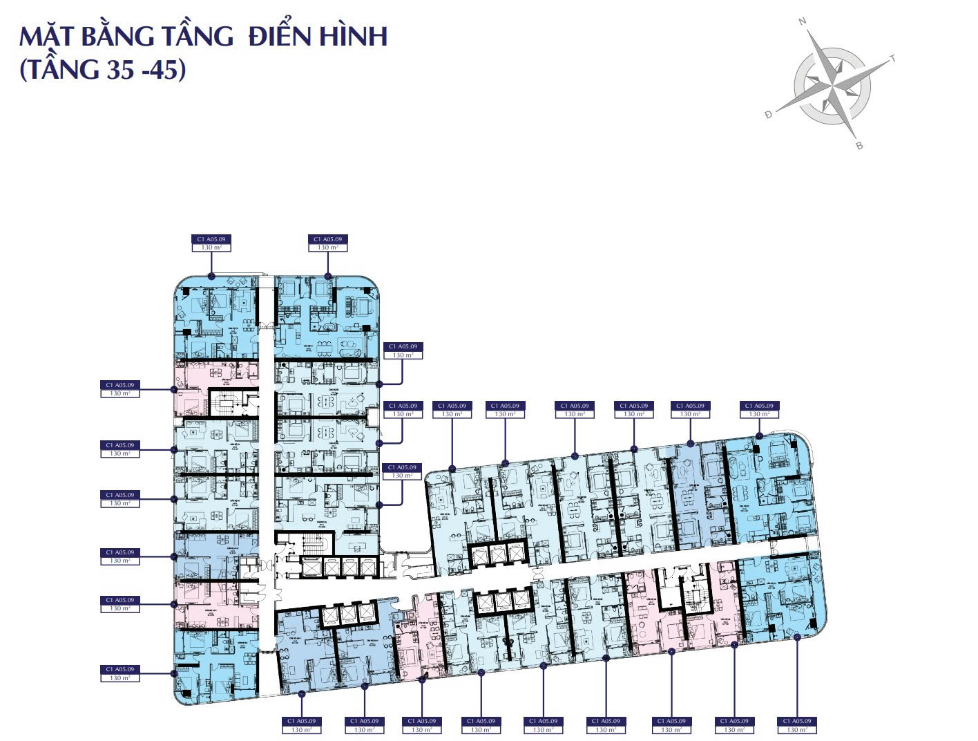 Mặt bằng tầng 35 đến 45 dự án Oriva Bay Quy Nhơn