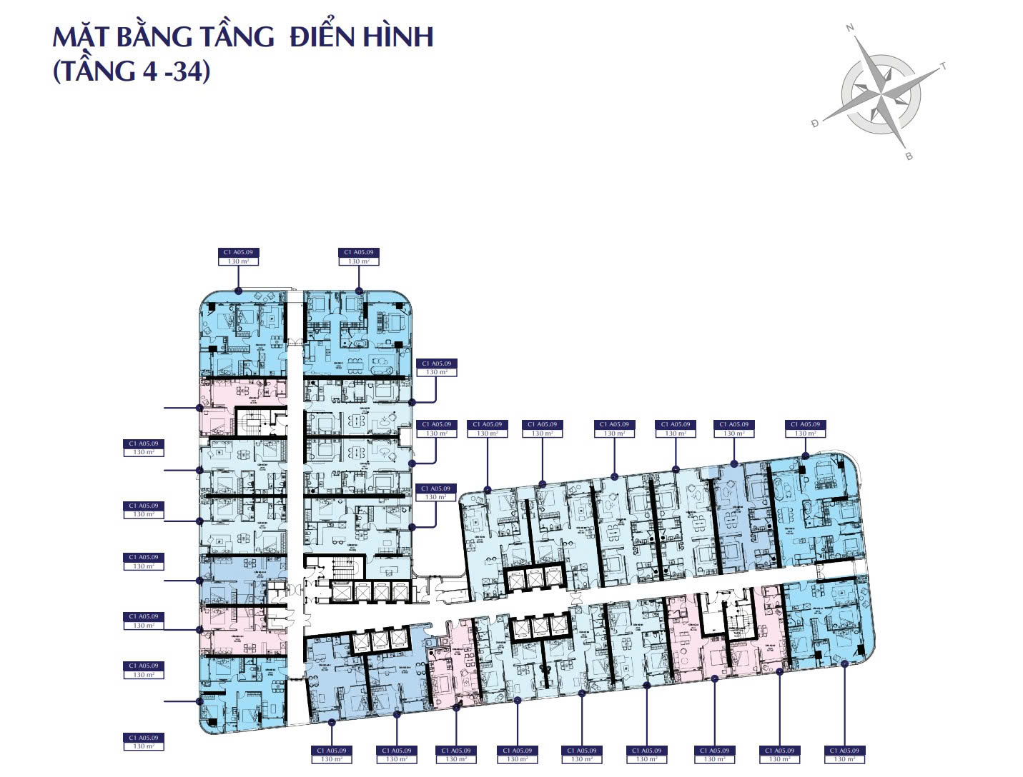 Mặt bằng tầng 4 đến 34 dự án Oriva Bay Quy Nhơn